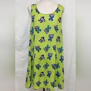 Vibrant Kids Floral Dress - Lime Green and Navy